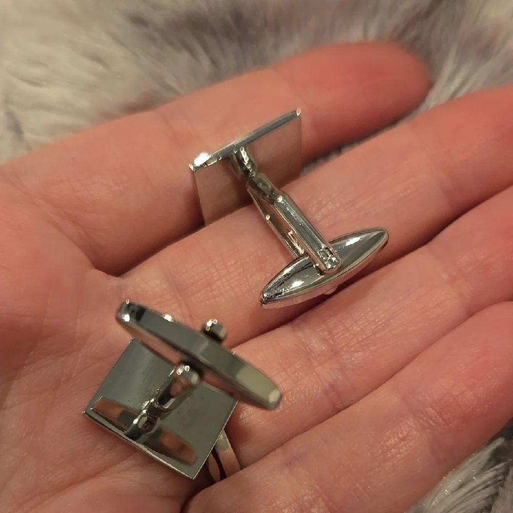 Stainless Steel Matte & Shiny Silver Cufflinks with Diagonal Stripes Brand New